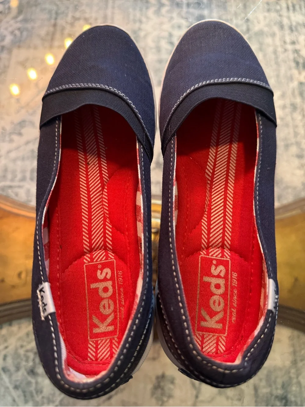 Keds Navy Canvas Slip-On Sneakers w/Red Insole Preppy Nautical